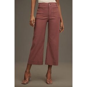 New Anthropologie The Colette Linen Pants Wide Leg Cropped Magic Mauve Taupe